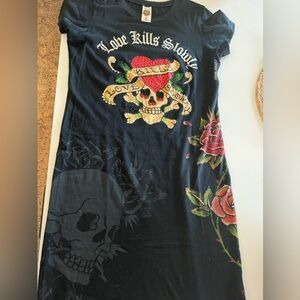 Ed Hardy, Christian Audigier shirt dress, or long shirt, M